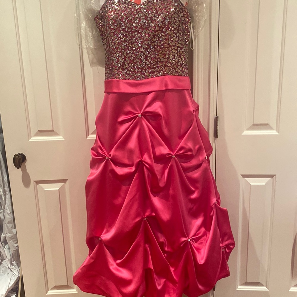 Pink and silver sequin/satin party gown